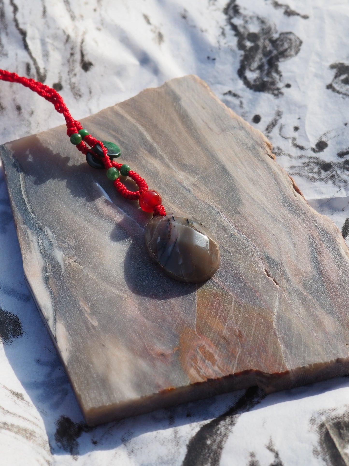 "Lunar Ink wash" Petrified Wood Pendant