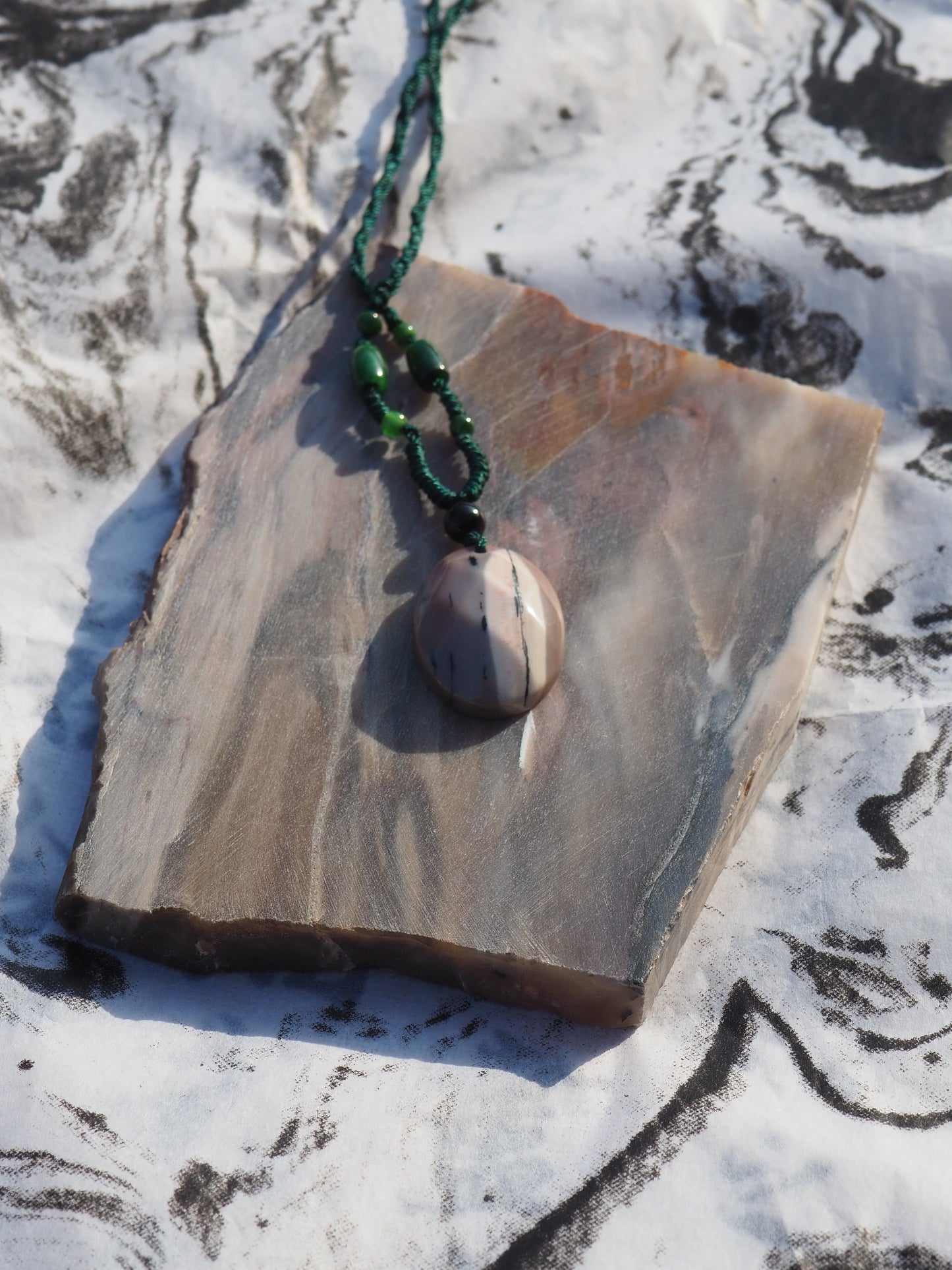 "Lunar Ink wash" Petrified Wood Pendant