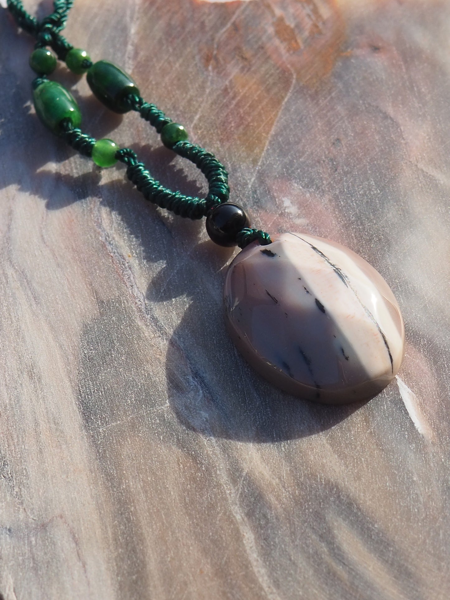 "Lunar Ink wash" Petrified Wood Pendant