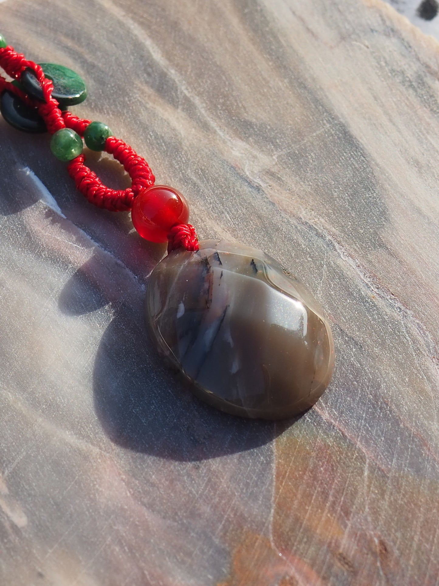 "Lunar Ink wash" Petrified Wood Pendant