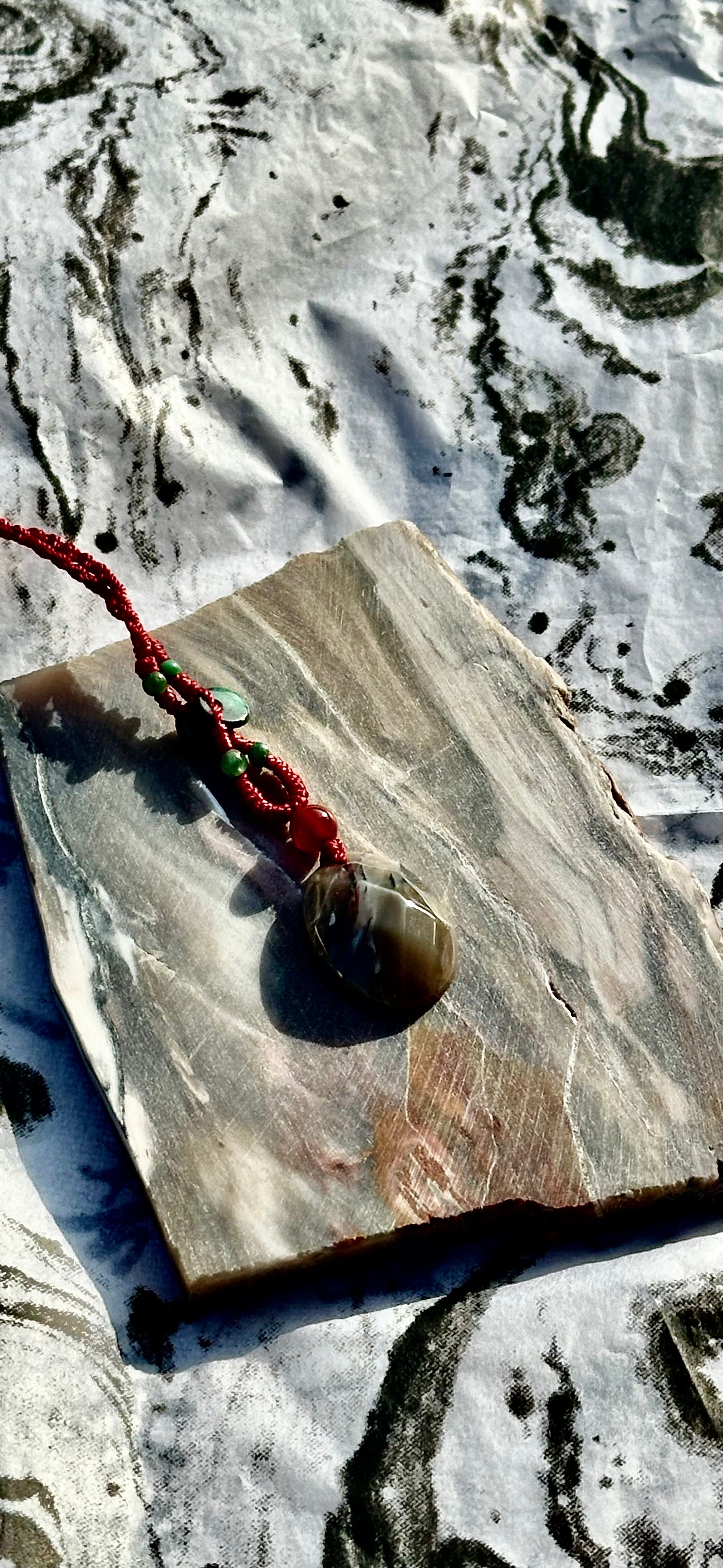 "Lunar Ink wash" Petrified Wood Pendant